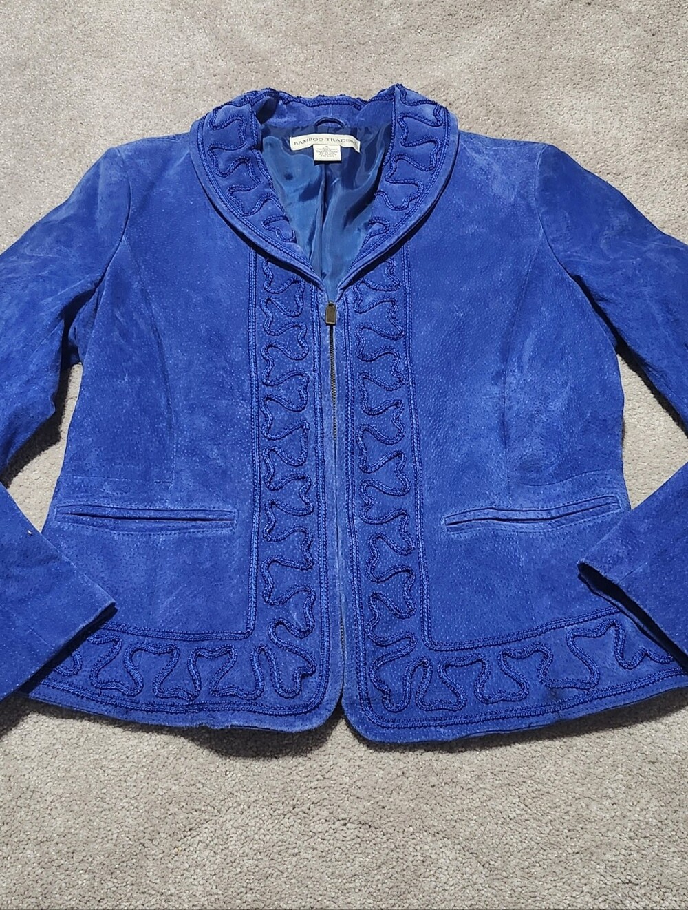 NWT Vintage Bamboo Trader Blue 100% Leather Suede Zip-Front Jacket Size Small
